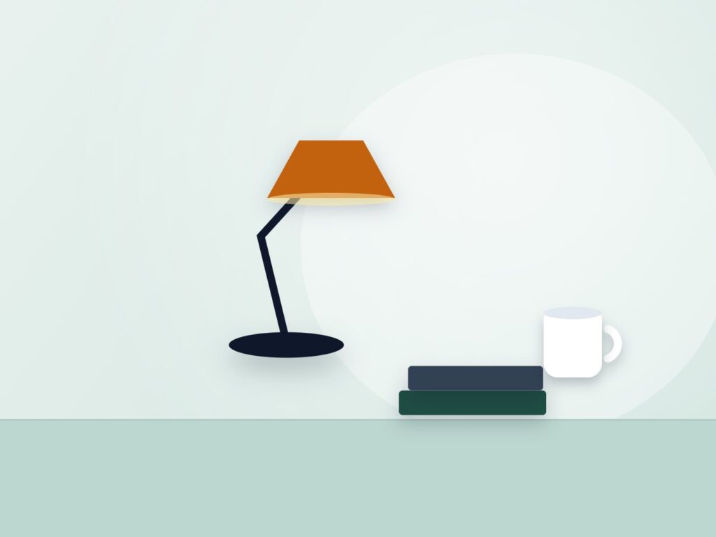 Office fit-out: lamp and books